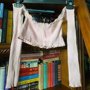 Pink cropped top with sleeves